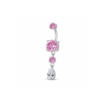 Piercing pentru Buric cu Zirconii Roz si Pandantiv – Titan ASTM F136, Argintiu– 1.6 × 10 mm - imagine 4