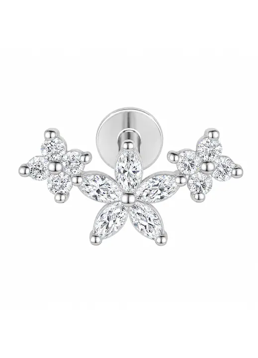 res_2028c45869474a01c61399843fa7b21e Piercing din Titan ASTM F136 cu Design Floral si Zirconii, Argintiu – 1, 2 x 8 mm - imagine 1