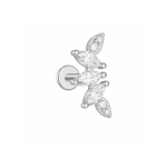Piercing din Titan ASTM F136 cu Design Frunze si Zirconii, Argintiu– 1, 2 x 8 mm - imagine 3