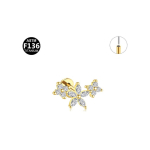 Piercing din Titan ASTM F136 cu Design Floral si Zirconii, Auriu– 1, 2 x 8 mm - imagine 6