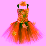 Costum serbare Zana Toamnei pentru Fete – Rochie Tulle cu Frunze Colorate si Coronita Asortata