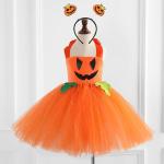 Costum Halloween Fete Dovleac Fermecat – Rochie Portocalie cu Tulle si Bentita - imagine 7
