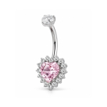 Piercing pentru Buric Inima Roz cu Zirconii – Titan ASTM F136, Argintiu– 1.6 × 10 mm - imagine 4