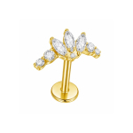 Piercing din Titan ASTM F136 cu Design Coroana si Zirconii, Auriiu– 1, 2 x 8 mm - imagine 2
