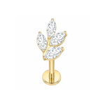 Piercing din Titan ASTM F136 cu Design Frunza si Zirconii Marquise, Auriu– 1, 2 x 8 mm - imagine 3