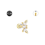 Piercing din Titan ASTM F136 cu Design Frunze si Zirconii, Auriu– 1, 2 x 8 mm - imagine 4