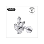 Piercing din Titan ASTM F136 cu Design Frunza si Zirconii Marquise, Argintiu– 1, 2 x 8 mm - imagine 3