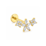 Piercing din Titan ASTM F136 cu Design Floral si Zirconii, Auriu– 1, 2 x 8 mm - imagine 3