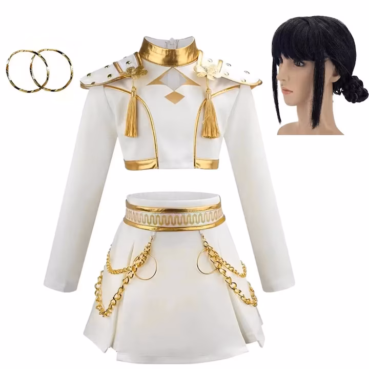 res_5bd719d01a1f8aa6e9f6fc5027c9e7fa Set Costum si peruca K-Pop Zoey, StarLight Queen™ – White & Gold Stage Edition - imagine 1