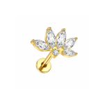Piercing din Titan ASTM F136 cu Design Floral si Zirconii Marquise, Auriu– 1, 2 x 8 mm - imagine 4