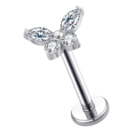 Piercing din Titan ASTM F136 cu Design Fluture si Zirconii, Argintiu– 1, 2 x 8 mm - imagine 3