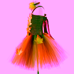 Costum serbare Zana Toamnei pentru Fete – Rochie Tulle cu Frunze Colorate si Coronita Asortata - imagine 6