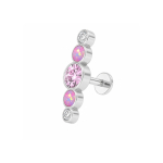 Piercing din Titan ASTM F136 cu Zirconii Roz si Transparente, Argintiu– 1, 2 x 8 mm - imagine 3