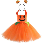 Costum Halloween Fete Dovleac Fermecat – Rochie Portocalie cu Tulle si Bentita - imagine 4