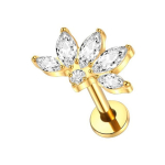 Piercing din Titan ASTM F136 cu Design Floral si Zirconii Marquise, Auriu– 1, 2 x 8 mm - imagine 3