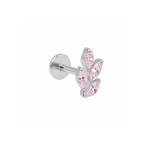 Piercing din Titan ASTM F136 cu Design Frunza si Zirconii Roz, Argintiu– 1, 2 x 8 mm - imagine 3