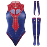 Costum Femei Supereroina Paianjen, Body Albastru-Rosu cu Model Panza, Jambiere Lungi, manusi, XS-S - imagine 2