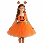 Costum Halloween Fete Dovleac Fermecat – Rochie Portocalie cu Tulle si Bentita - imagine 3