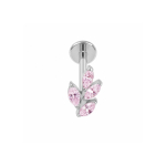 Piercing din Titan ASTM F136 cu Design Frunza si Zirconii Roz, Argintiu– 1, 2 x 8 mm - imagine 4