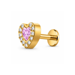 Piercing din Titan ASTM F136 cu Inima Roz si Zirconii, Auriu– 1, 2 x 8 mm - imagine 4