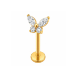 Piercing din Titan ASTM F136 cu Design Fluture si Zirconii, Auriu– 1, 2 x 8 mm - imagine 2