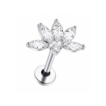 Piercing din Titan ASTM F136 cu Design Floral si Zirconii Marquise, Argintiu– 1, 2 x 8 mm - imagine 3