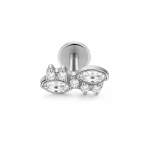 Piercing din Titan ASTM F136 cu Design Frunze si Zirconii, Argintiu– 1, 2 x 8 mm - imagine 5