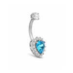 Piercing pentru Buric Inima Albastra cu Zirconii – Titan ASTM F136, Argintiu– 1.6 × 10 mm - imagine 3