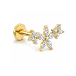 Piercing din Titan ASTM F136 cu Design Floral si Zirconii, Auriu– 1, 2 x 8 mm - imagine 2