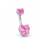 Piercing pentru Buric cu Inimi Roz – Titan ASTM F136, Argintiu– 1.6 × 10 mm - imagine 3