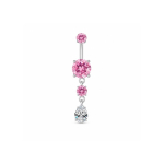 Piercing pentru Buric cu Zirconii Roz si Pandantiv – Titan ASTM F136, Argintiu– 1.6 × 10 mm - imagine 3
