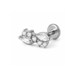 Piercing din Titan ASTM F136 cu Design Frunze si Zirconii, Argintiu– 1, 2 x 8 mm - imagine 4