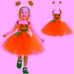 Costum Halloween Fete Dovleac Fermecat – Rochie Portocalie cu Tulle si Bentita