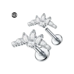 Piercing din Titan ASTM F136 cu Design Coroana si Zirconii, Argintiu– 1, 2 x 8 mm - imagine 3