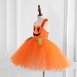 Costum Halloween Fete Dovleac Fermecat – Rochie Portocalie cu Tulle si Bentita - imagine 5