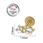Piercing din Titan ASTM F136 cu Design Frunze si Zirconii, Auriu– 1, 2 x 8 mm - imagine 3