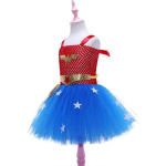 Costum Wonder Girl Fete – Rochie Supereroina Rosu-Albastru cu Tulle si Accesorii - imagine 3