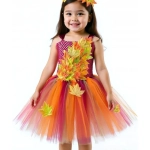 Costum serbare Zana Toamnei pentru Fete – Rochie Tulle cu Frunze Colorate si Coronita Asortata - imagine 3