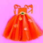 Costum Fete Zana Toamnei – Rochie Portocalie cu Floarea-Soarelui si Bentita - imagine 2