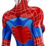 Costum Femei Supereroina Spider, Rosu-Albastru – Salopeta Mulata cu Imprimeu Panza de Paianjen - imagine 2
