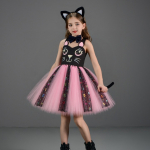 Costum Pisicuta pentru Fete – Rochie Roz-Neagra cu Tulle, Urechi, Papion si Codita, Serbare si Carnaval - imagine 3