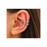 Cercel Ear Cuff Dublu Impletit cu Zirconii – Argintiu, Fara Gaura - imagine 3