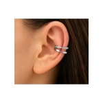 Cercel Ear Cuff Dublu Impletit cu Zirconii – Argintiu, Fara Gaura