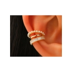 Cercel Ear Cuff cu Zirconii si Perlute – Auriu, Fara Gaura