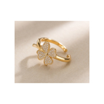 Cercel Ear Cuff Trifoi cu Zirconii – Auriu, Fara Gaura - imagine 2