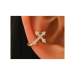 Cercel Ear Cuff Cruce cu Zirconii – Auriu, Fara Gaura