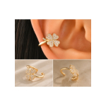 Cercel Ear Cuff Trifoi cu Zirconii – Auriu, Fara Gaura - imagine 3