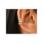 Cercel Ear Cuff cu Inima si Zirconii – Auriu, Fara Gaura