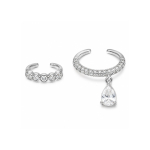 Set 2 cercei Ear Cuff-uri cu Zirconii si Pandantiv – Argintiu, Fara Gaura - imagine 4